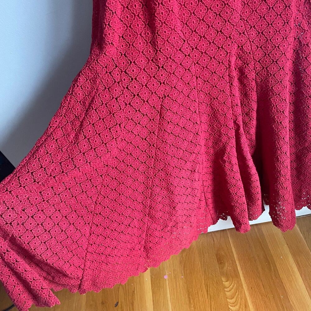 The Great. The Harmony Cotton-Guipure Lace Midi Dress Red Cottagecore sz 0 - Picture 8 of 8